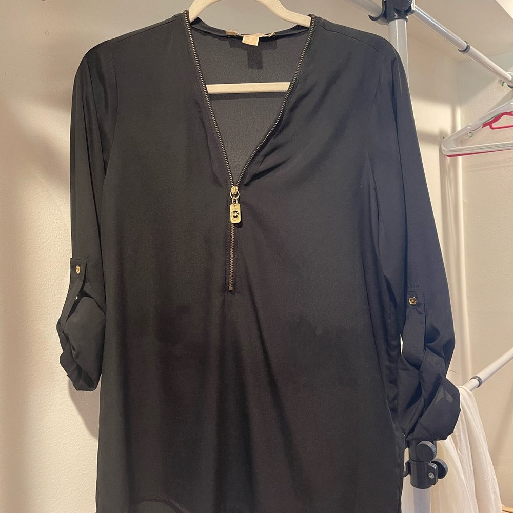 Michael Kors Black Blouse Gold Zipper Small